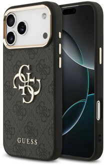 Guess 4G Metal Logo Backcover voor de Apple iPhone 17 Pro - Gold Edge - Black Zwart