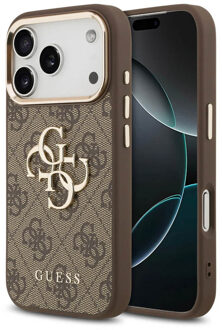 Guess 4G Metal Logo Backcover voor de Apple iPhone 17 Pro - Gold Edge - Brown Bruin