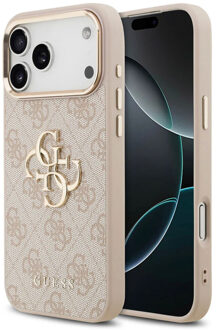 Guess 4G Metal Logo Backcover voor de Apple iPhone 17 Pro - Gold Edge - Pink Roze