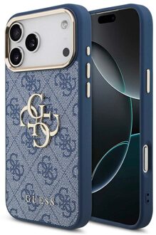 Guess 4G Metal Logo Backcover voor de Apple iPhone 17 Pro Max - Gold Edge - Blue Blauw