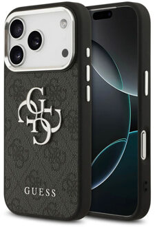 Guess 4G Metal Logo Backcover voor de Apple iPhone 17 Pro Max - Silver Edge - Black Zwart