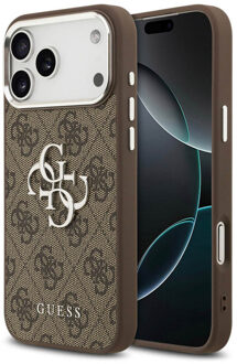 Guess 4G Metal Logo Backcover voor de Apple iPhone 17 Pro Max - Silver Edge - Brown Bruin