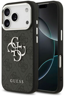 Guess 4G Metal Logo Backcover voor de Apple iPhone 17 Pro - Silver Edge - Black Zwart