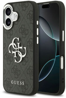 Guess 4G Metal Logo Backcover voor de Apple iPhone 17 - Silver Edge - Black Zwart