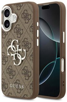 Guess 4G Metal Logo Backcover voor de Apple iPhone 17 - Silver Edge - Brown Bruin