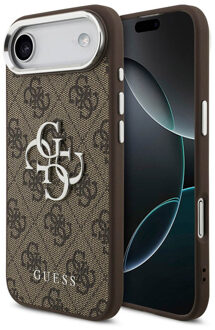 Guess 4G Metal Logo Backcover voor de Apple iPhone Air - Silver Edge - Brown Bruin