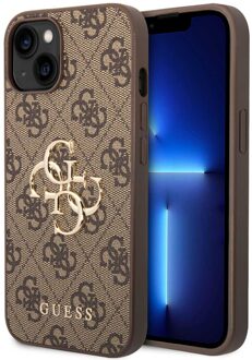 Guess 4G Metal Logo Backcover voor de iPhone 15 - Bruin