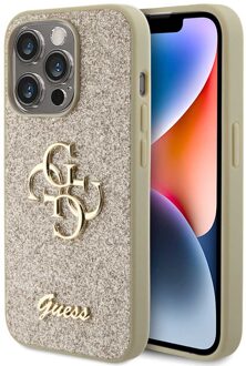 Guess 4G Metal Logo Glitter Backcover voor de Apple iPhone 15 Pro - Goud