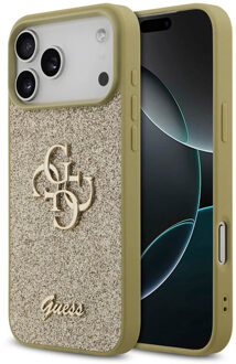 Guess 4G Metal Logo Glitter Backcover voor de Apple iPhone 17 Pro - Goud