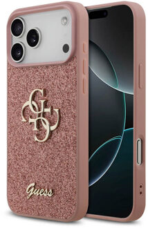 Guess 4G Metal Logo Glitter Backcover voor de Apple iPhone 17 Pro Max - Roze