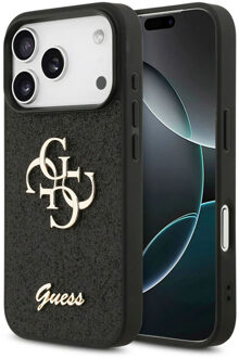 Guess 4G Metal Logo Glitter Backcover voor de Apple iPhone 17 Pro Max - Zwart