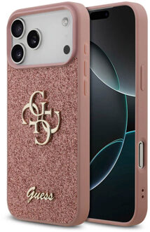 Guess 4G Metal Logo Glitter Backcover voor de Apple iPhone 17 Pro - Roze