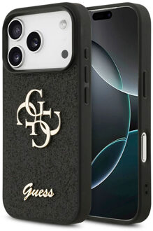 Guess 4G Metal Logo Glitter Backcover voor de Apple iPhone 17 Pro - Zwart