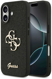 Guess 4G Metal Logo Glitter Backcover voor de Apple iPhone 17 - Zwart