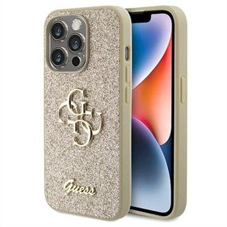 Guess 4G Metal Logo Glitter Backcover voor de iPhone 15 Pro - Goud