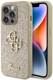 Guess 4G Metal Logo Glitter Backcover voor de iPhone 15 Pro - Goud