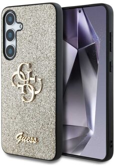 Guess 4G Metal Logo Glitter Backcover voor de Samsung Galaxy S25 - Goud