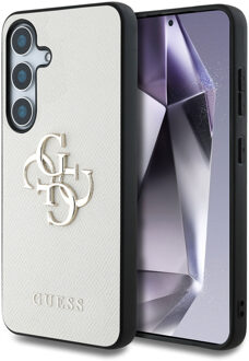 Guess 4G Metal Logo Saffiano Backcover voor de Samsung Galaxy S25 - Beige