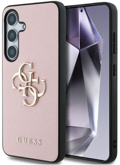 Guess 4G Metal Logo Saffiano Backcover voor de Samsung Galaxy S25 - Roze