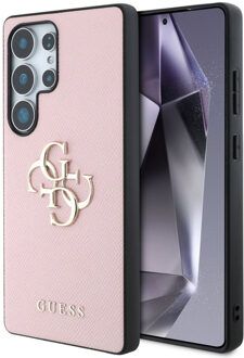 Guess 4G Metal Logo Saffiano Backcover voor de Samsung Galaxy S25 Ultra - Roze