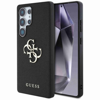 Guess 4G Metal Logo Saffiano Backcover voor de Samsung Galaxy S25 Ultra - Zwart