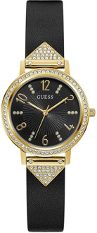 Guess Analoog Horloge Echt Leder Zwart - T/U