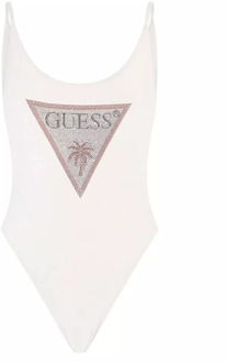 Guess Badpak Met Driehoek Logo Met Stras Wit - XS