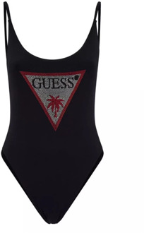 Guess Badpak Met Driehoek Logo Met Stras Zwart - XS