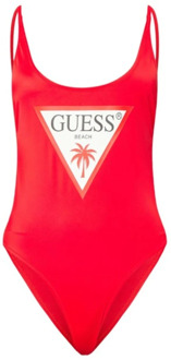 Guess Badpak Met Driehoek Logo Voorkant Rood - XS