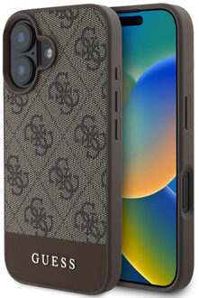 Guess Bottom Stripe 4G Backcover voor de Apple iPhone 16 - Bruin