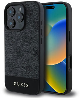 Guess Bottom Stripe 4G Backcover voor de Apple iPhone 16 Pro - Grijs