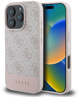 Guess Bottom Stripe 4G Backcover voor de Apple iPhone 16 Pro Max - Roze