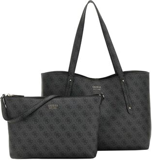 Guess Brenton tote bag coal logo schoudertas dames Zwart - H 27.5 x B 48 x D 13 cm