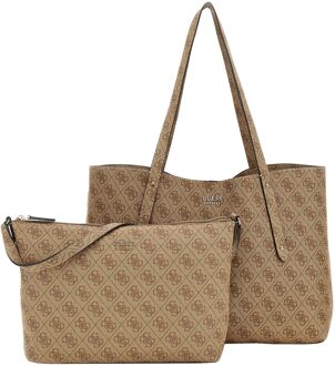 Guess Brenton tote bag latte logo schoudertas dames Bruin - H 27.5 x B 48 x D 13 cm