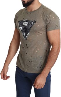 Guess Bruin Katoen Stretch Logo Print Heren Casual T-shirt met Perforaties - maat XL