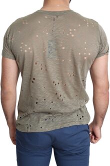 Guess Bruine Katoen Stretch Logo Print Heren Casual Geperforeerde T-shirt