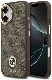 Guess Classic Strass Logo Leather Backcover met MagSafe voor de Apple iPhone 17 - Bruin