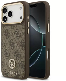 Guess Classic Strass Logo Leather Backcover met MagSafe voor de Apple iPhone 17 Pro - Bruin