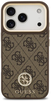 Guess Classic Strass Logo Leather Backcover met MagSafe voor de Apple iPhone 17 Pro - Bruin