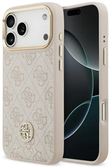 Guess Classic Strass Logo Leather Backcover met MagSafe voor de Apple iPhone 17 Pro Max - Roze