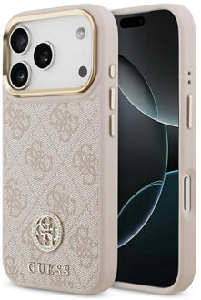 Guess Classic Strass Logo Leather Backcover met MagSafe voor de Apple iPhone 17 Pro - Roze