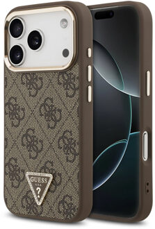 Guess Classic Triangle Logo Leather Backcover met MagSafe voor de Apple iPhone 17 Pro - Bruin