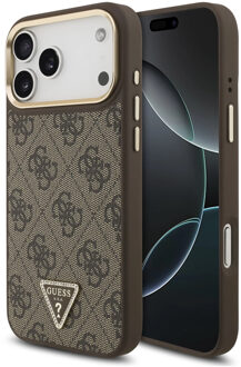 Guess Classic Triangle Logo Leather Backcover met MagSafe voor de Apple iPhone 17 Pro Max - Bruin