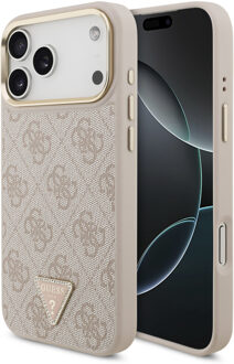 Guess Classic Triangle Logo Leather Backcover met MagSafe voor de Apple iPhone 17 Pro - Roze