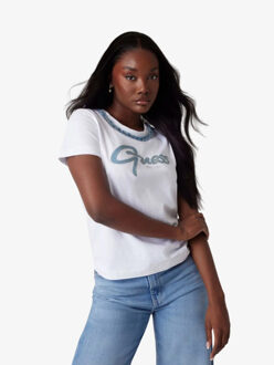 Guess Dames t-shirt jeans chain - maat L Wit