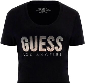 Guess dames T-shirt met ruitpatroon - maat XS Zwart