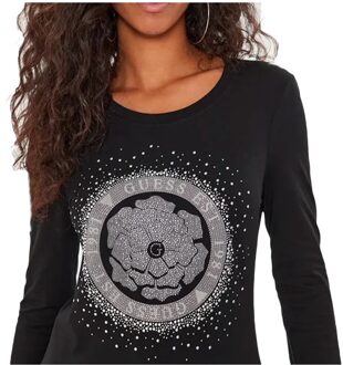 Guess dames T-shirt met strasssteentjes, maat 4G Zwart