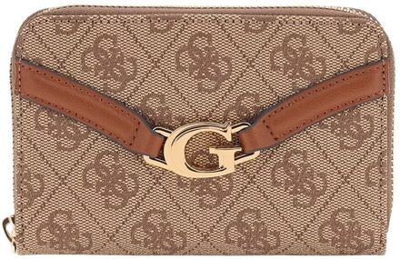 Guess Dea Slg Medium Zip Around latte logo dames portemonnee Bruin - H 9 x B 14 x D 3 cm