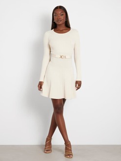 Guess Fit En Flare Mini-Jurk In Trui-Stof Crème