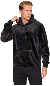 Guess Fluwelen Hoodie - Zwart Rechte Pasvorm Guess , Black , Heren - S